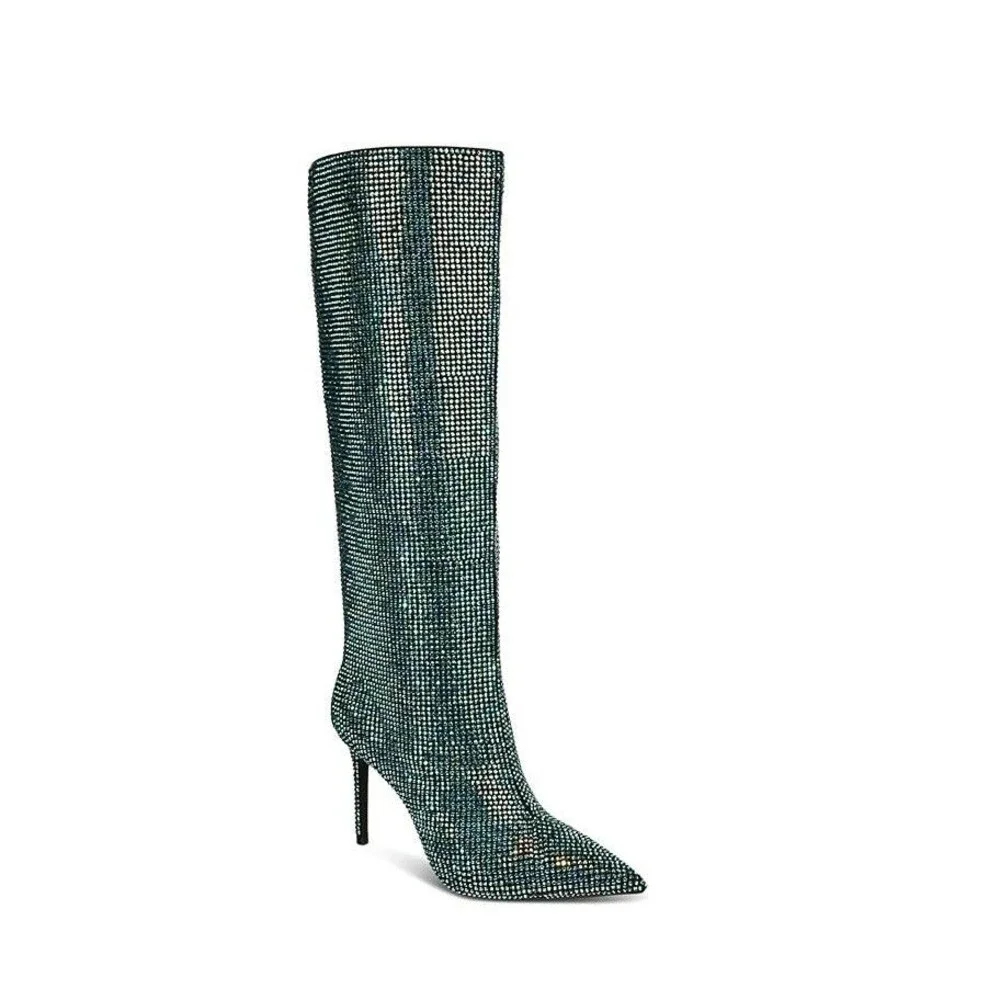 INC Womens 6 M WC Black Havannah Bedazzled High Heel Knee High Boots NIB QJ5